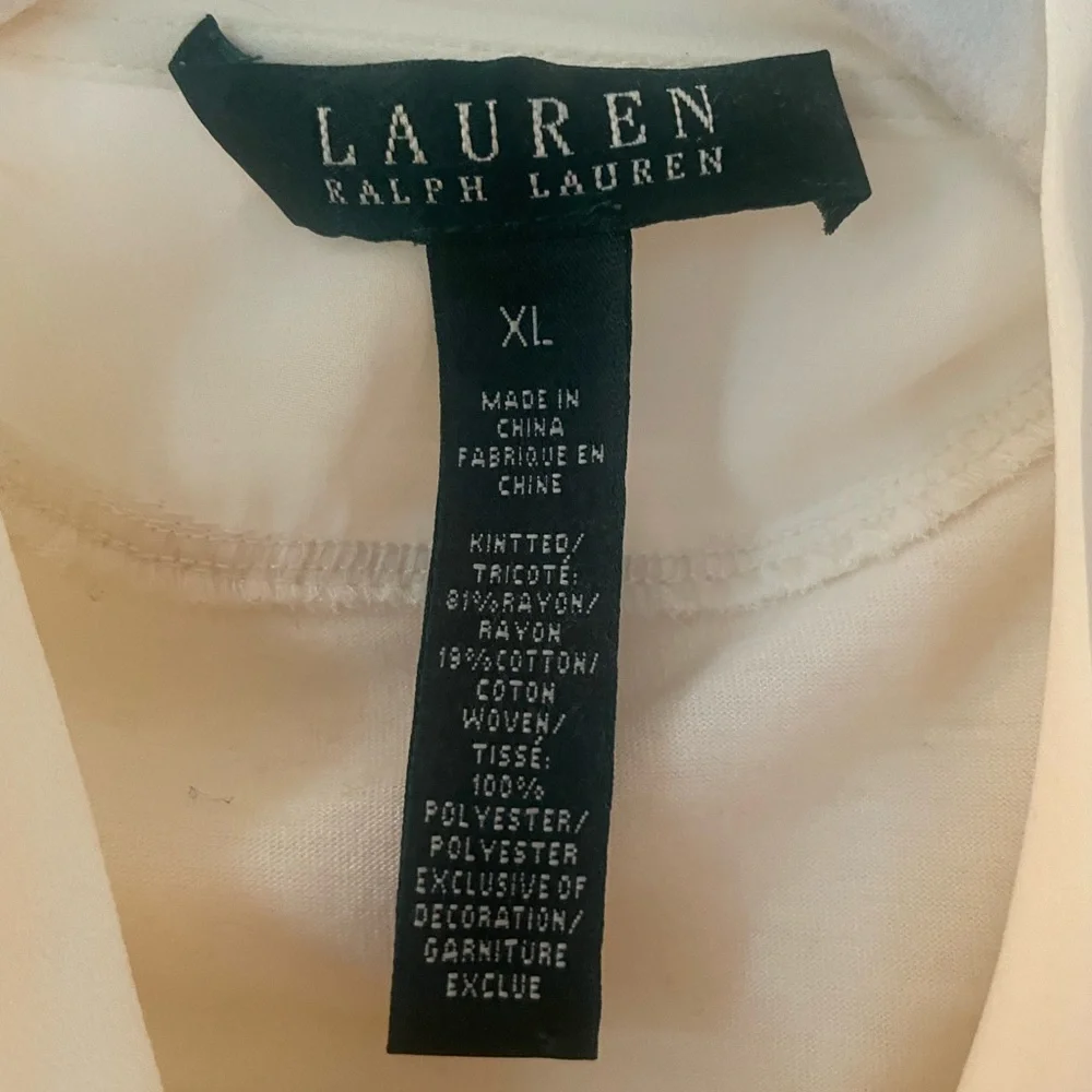 Lauren Ralph Lauren Sleeveless Cream Top with Neck Tie, Size XL - Picture 4 of 5